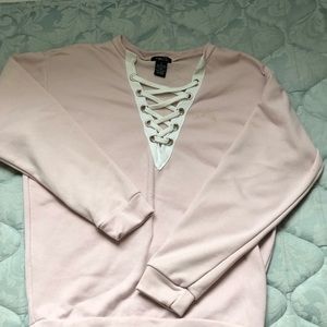 Pink lace up sweatshirt